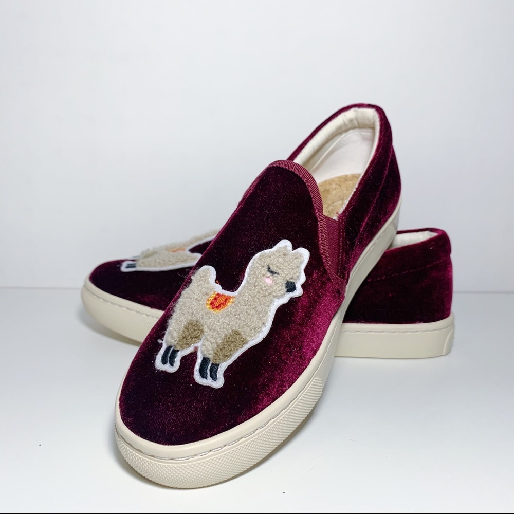Velvet Llama Slip On Sneakers Sangria Burgundy